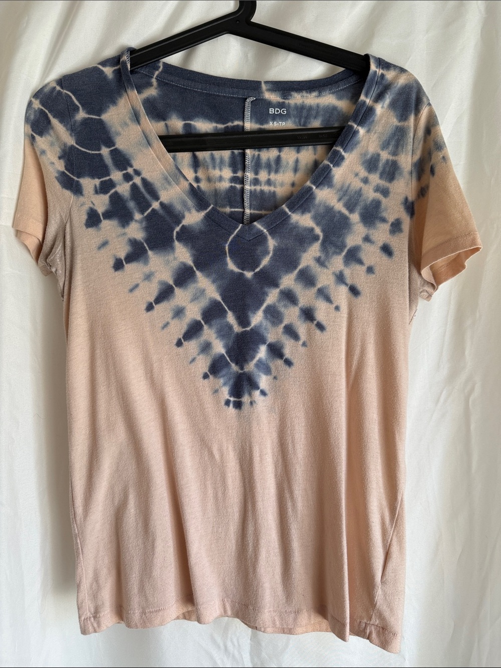 BDG Pink and Navy Tie-Dye V-Neck Tee